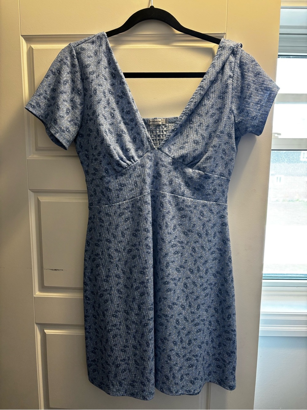 stradivarius Light Blue Floral V-Neck Mini Dress